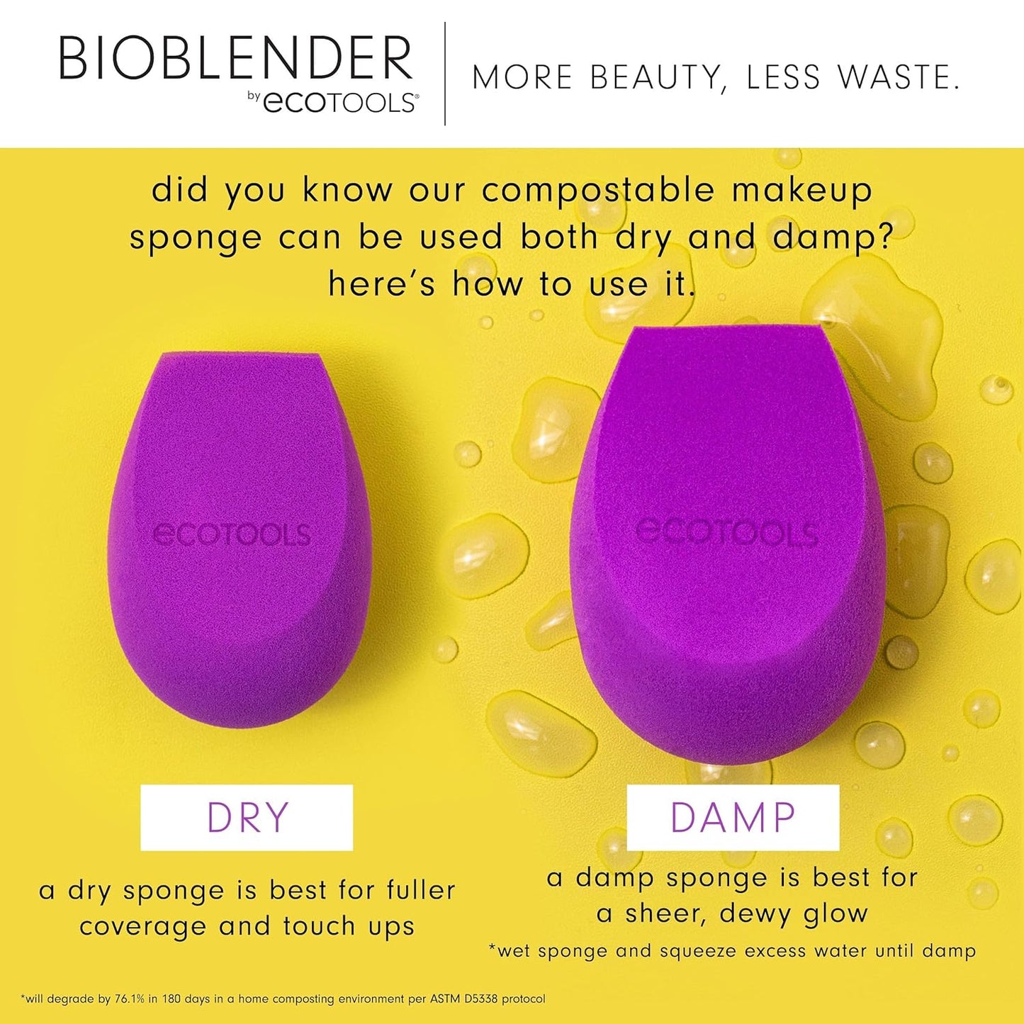 Bioblender Makeup Sponge Duo, Compostable Makeup Blender, for Liquid & Cream Foundation, Seamless Application, Eco-Friendly Beauty Sponge, Cruelty-Free & Latex Free, 2 Count