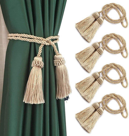 4PCS Curtain Tiebacks Handmade Decorative Curtain Holdbacks Rope with Tassel