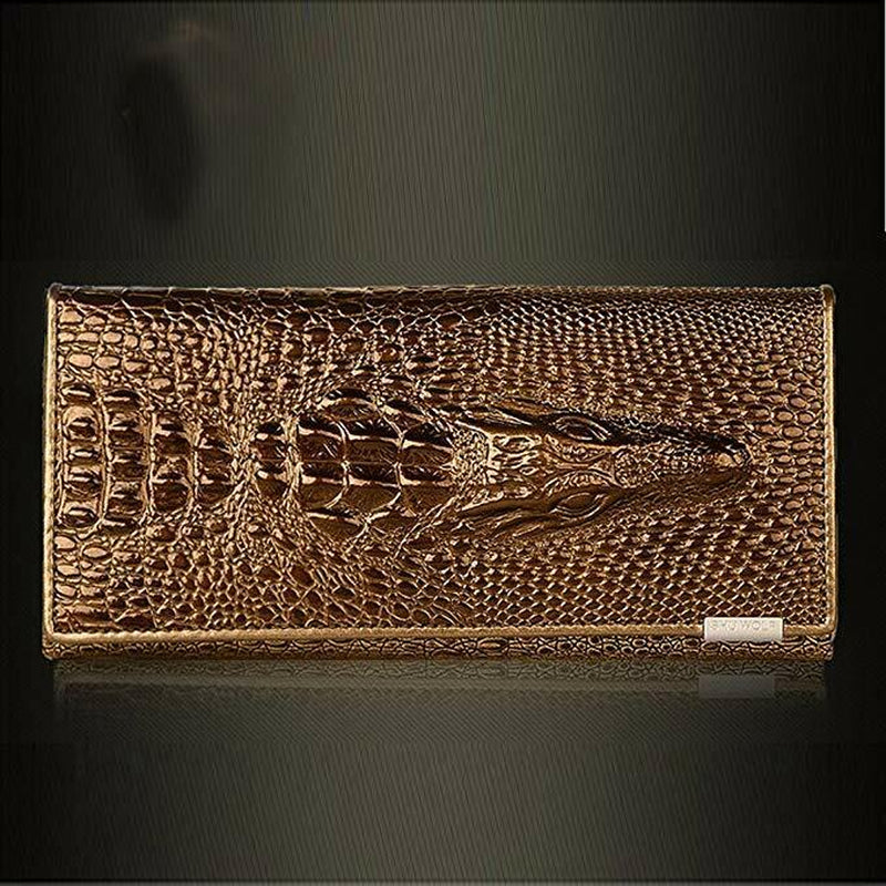 Leather 3D Embossing Alligator Ladies Crocodile Long Clutch Wallets Women Wallet