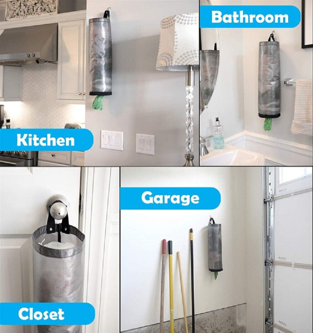 Hanging Plastic Bag Holder & Dispenser - Space-Saving Kitchen Storage, Reusable Grocery Bag Organizer, Mesh Trash Bag Holder for Pantry & Cabinet