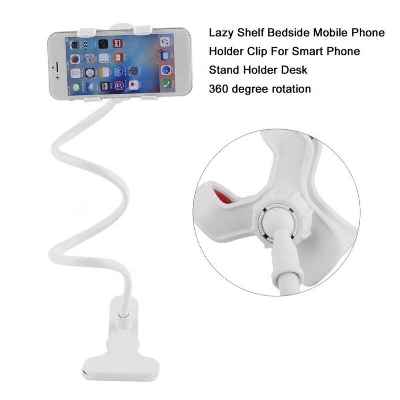 Universal Gooseneck Phone Holder - Flexible 360° Bed, Desk, or Table Clip Stand for Hands-Free Movies, Videos, & Music, Adjustable & Durable Design