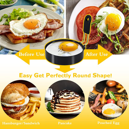 4'' Round+Square Egg Rings Set Silicone Handle Stainless Steel Egg Cooking Rings