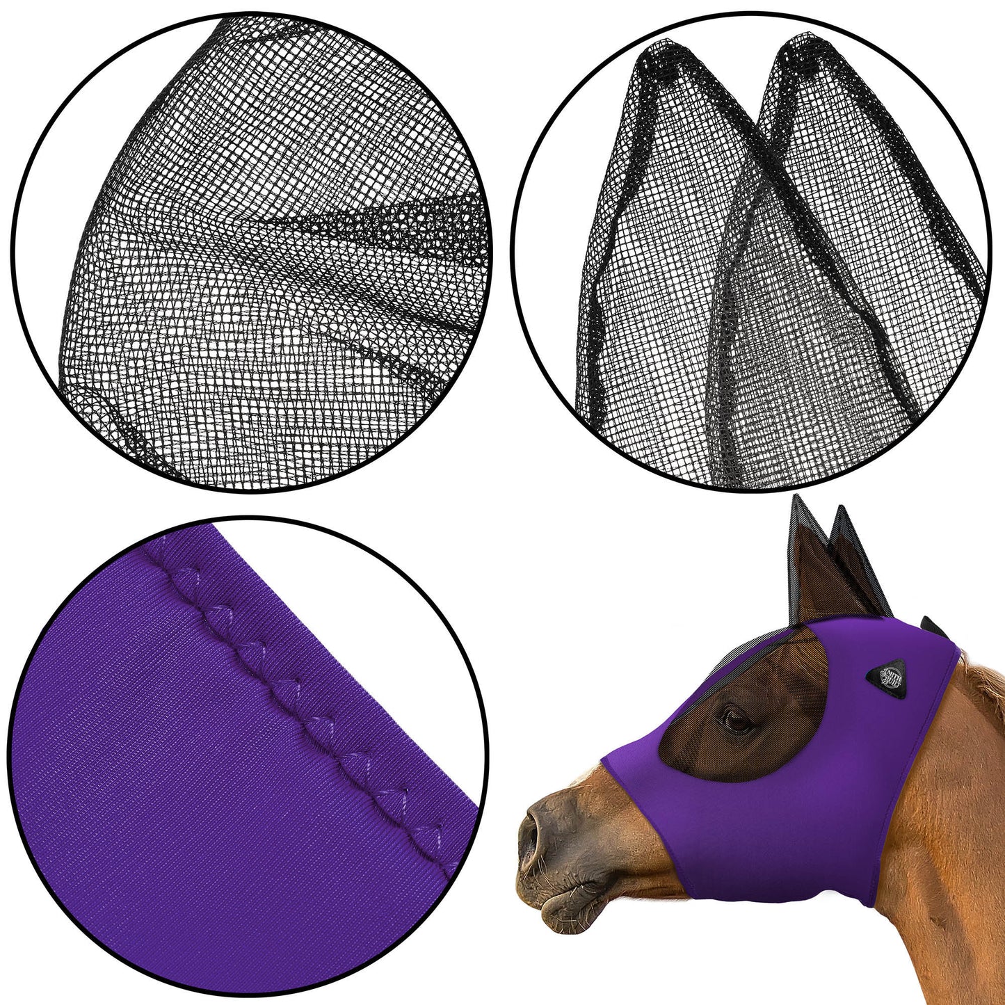Lycra Horse Fly Mask, Breathable Fabric, Mesh Eyes & Ears, UV Protection
