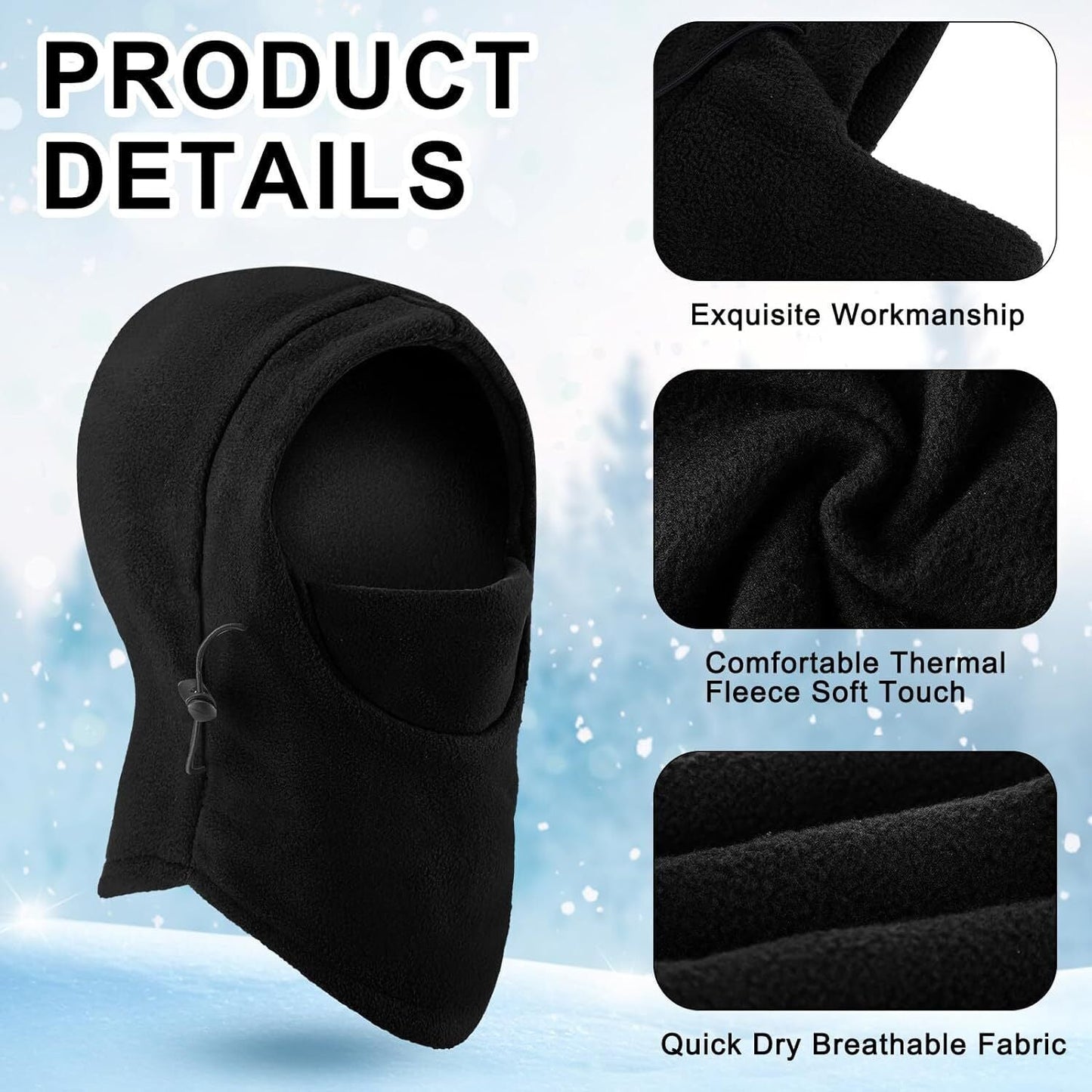 Winter Fleece Balaclava Ski Mask | Thermal Full Face Windproof Mask | Adjustable Neck Gaiter | Soft, Warm & Cozy for Cycling, Skiing, Outdoor