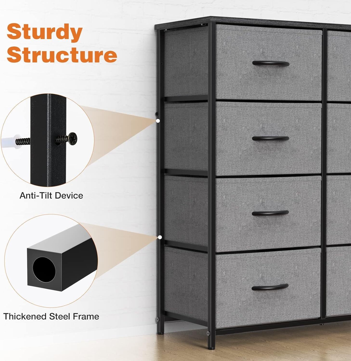 8 Drawers Dresser for Bedroom Organizer Storage Drawers Fabric Chest of Drawers