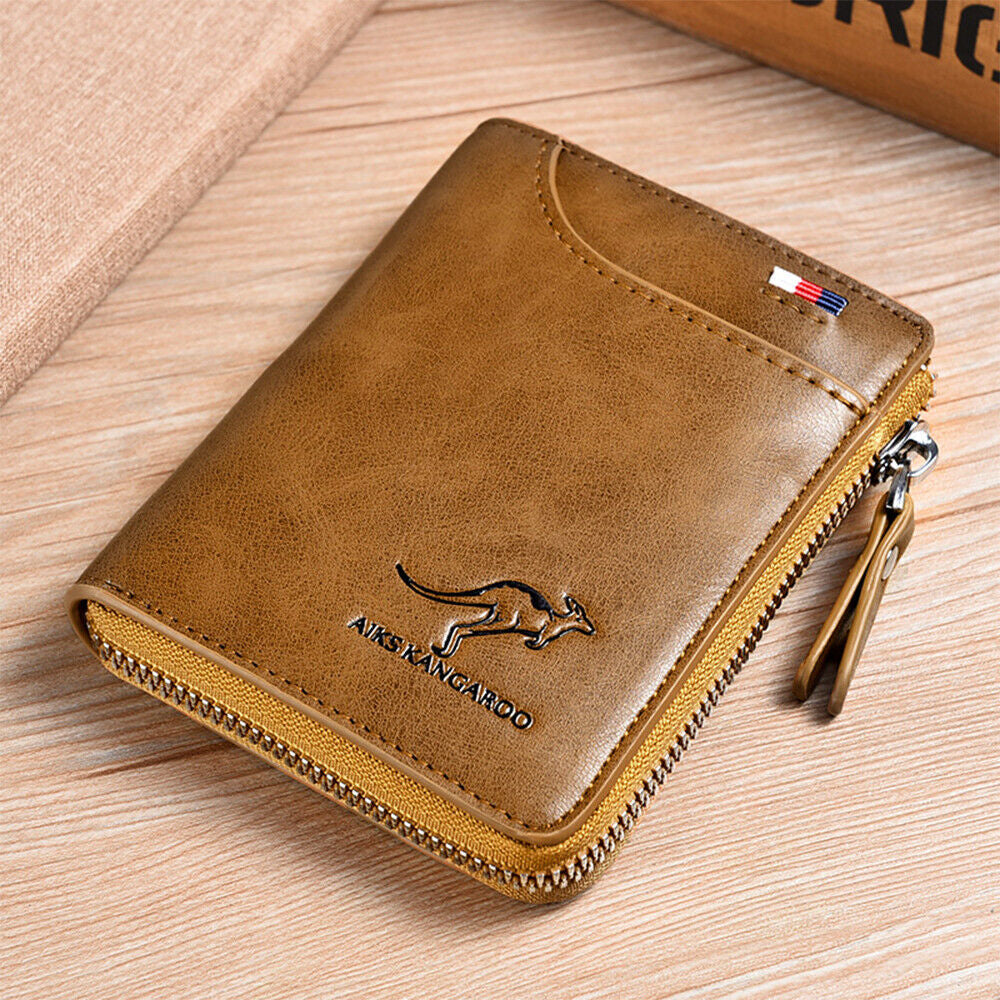 Mens RFID Blocking Leather Wallet | Credit Card Holder with ID Window Zipper | Waterproof Bifold Design | 14 Card Slots Cash Pocket | Stylish Durable