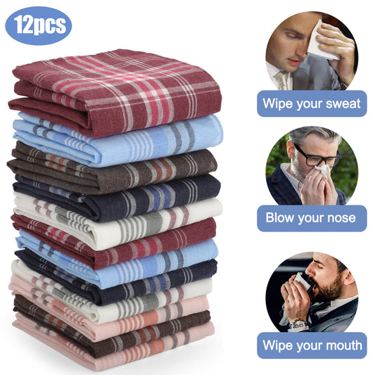 12Pcs Men Handkerchiefs Classic Hankies Cotton Hanky Pocket Square Perfect Gift