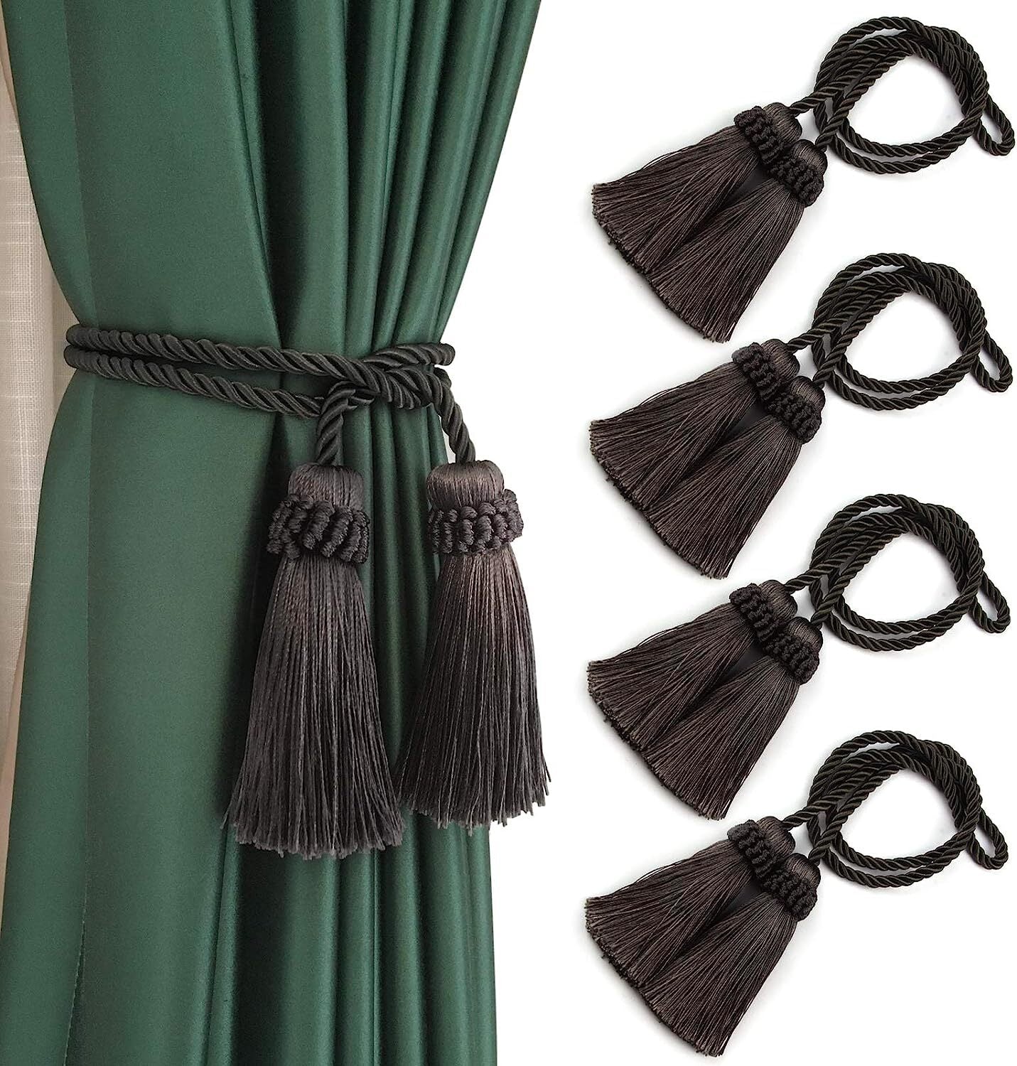 4PCS Curtain Tiebacks Handmade Decorative Curtain Holdbacks Rope with Tassel