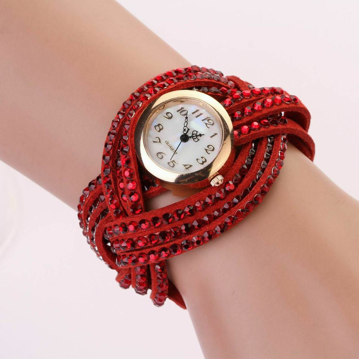 New Fashion Women Crystal Multilayer Leather Bracelet Quartz Analog Wrist Watch