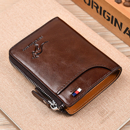 Mens RFID Blocking Leather Wallet | Credit Card Holder with ID Window Zipper | Waterproof Bifold Design | 14 Card Slots Cash Pocket | Stylish Durable