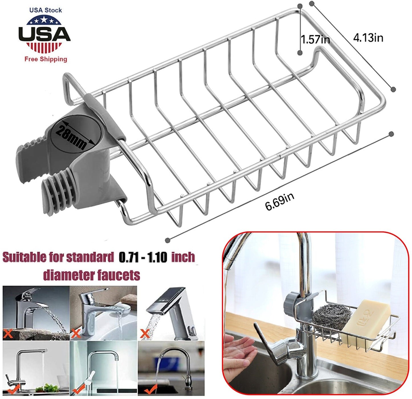 Kitchen Sink Caddy Organizer over Faucet Sponge Holder Hanging Faucet Drain Rack