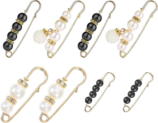 8PCS Pearl Brooch Pins, Decorative Safety Pins for Clothes, Faux Pearl Brooches