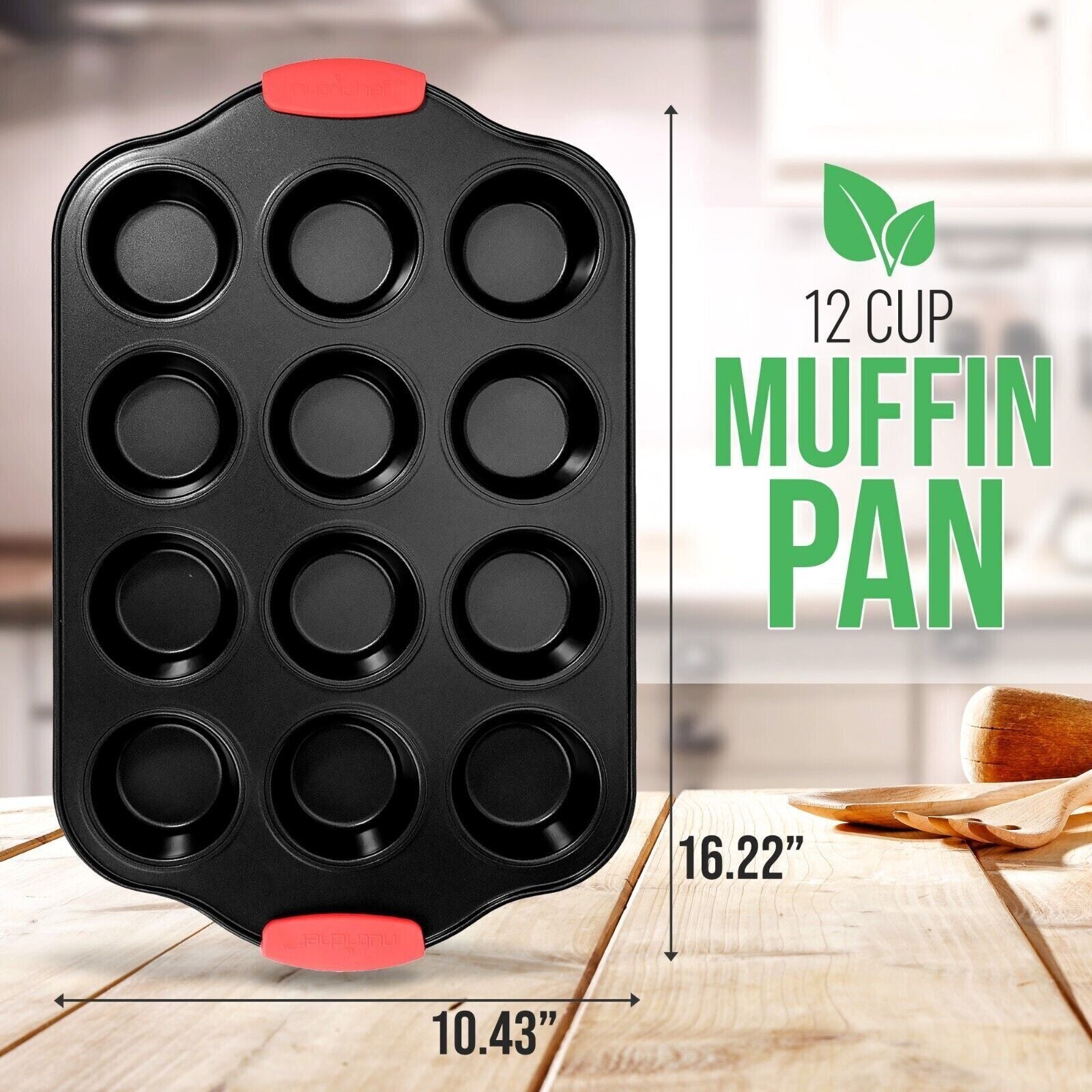 Nutrichef 12 Cup Muffin Pan - Deluxe Nonstick Gray Coating inside & Outside