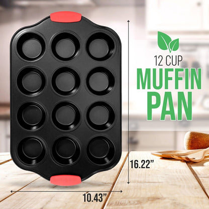 Nutrichef 12 Cup Muffin Pan - Deluxe Nonstick Gray Coating inside & Outside