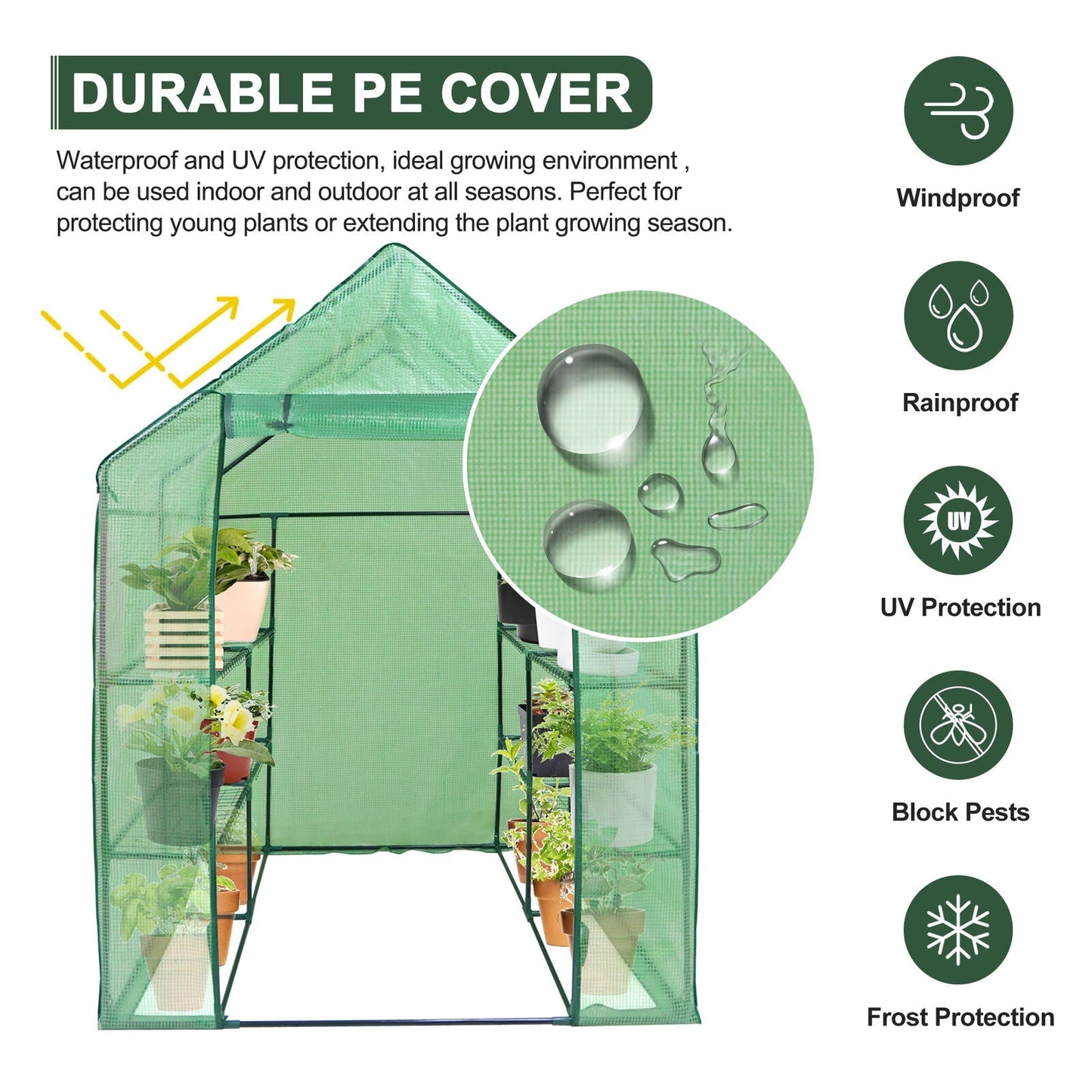 TikTok Trending! Mini Walk-In Greenhouse - 8 Shelves, 3 Tiers for Plants, Weather-Resistant, Portable, Breathable, Sturdy & Perfect for Small Spaces