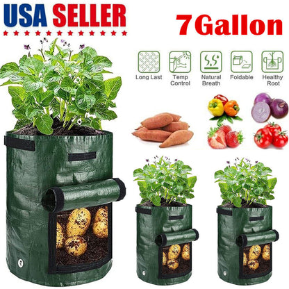 Potato Grow Bags 3-Pack - Waterproof, Reusable Plant Pots with Harvest Window & Handles for Easy Moving - Ideal for Vegetables, Fruits & Flowers