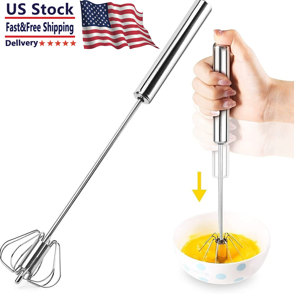 14 Inch Stainless Steel Semi-Automatic Whisk – Hand Push Egg Beater, Mixer & Blender for Cooking Baking Frothing Kitchen Utensils Lightweight Portable