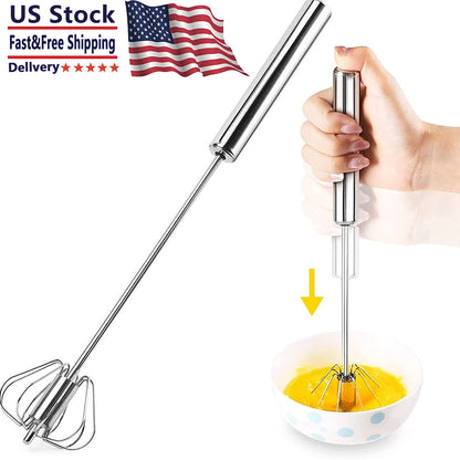 14 Inch Stainless Steel Semi-Automatic Whisk – Hand Push Egg Beater, Mixer & Blender for Cooking Baking Frothing Kitchen Utensils Lightweight Portable