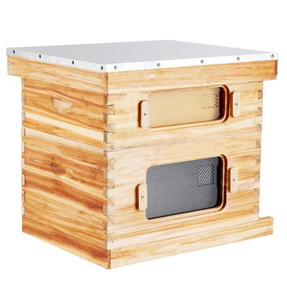 Langstroth Bee Hive Starter Kit, Beekeeping Hive with Transparent Bee Windows & Beeswax Coated Cedar Wood – 20 Frame Durable Outdoor Bee Box 