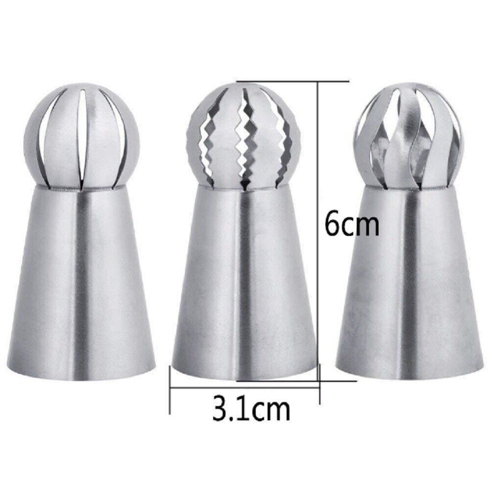 3 Pcs Russian Ball Sphere Icing Nozzles Set – Stainless Steel Pastry Piping Tips
