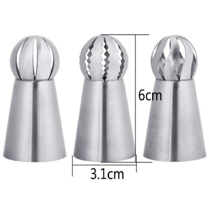 3 Pcs Russian Ball Sphere Icing Nozzles Set – Stainless Steel Pastry Piping Tips