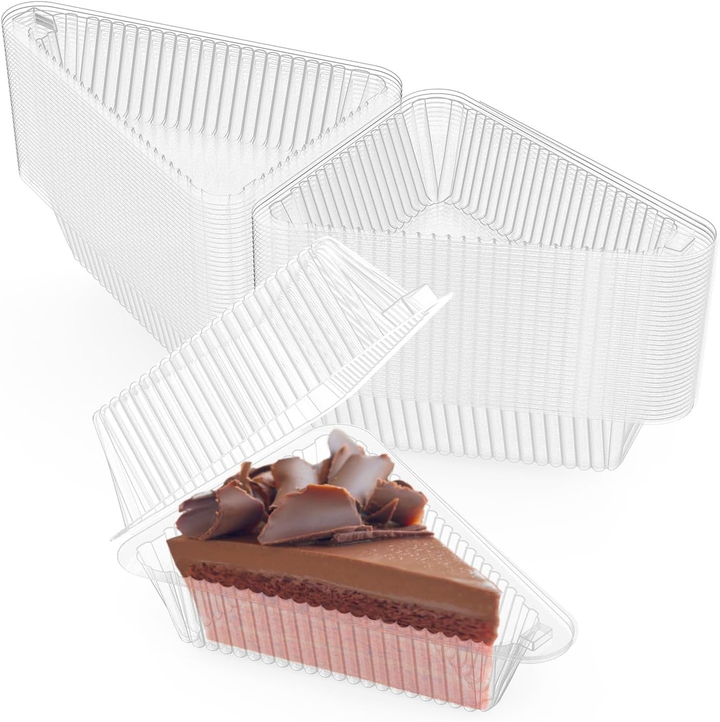 100 Pieces Cake Slice Plastic Containers with Lids 5 Inches Hinged Lid Clear