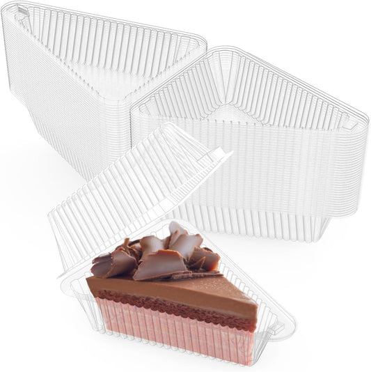 100 Pieces Cake Slice Plastic Containers with Lids 5 Inches Hinged Lid Clear