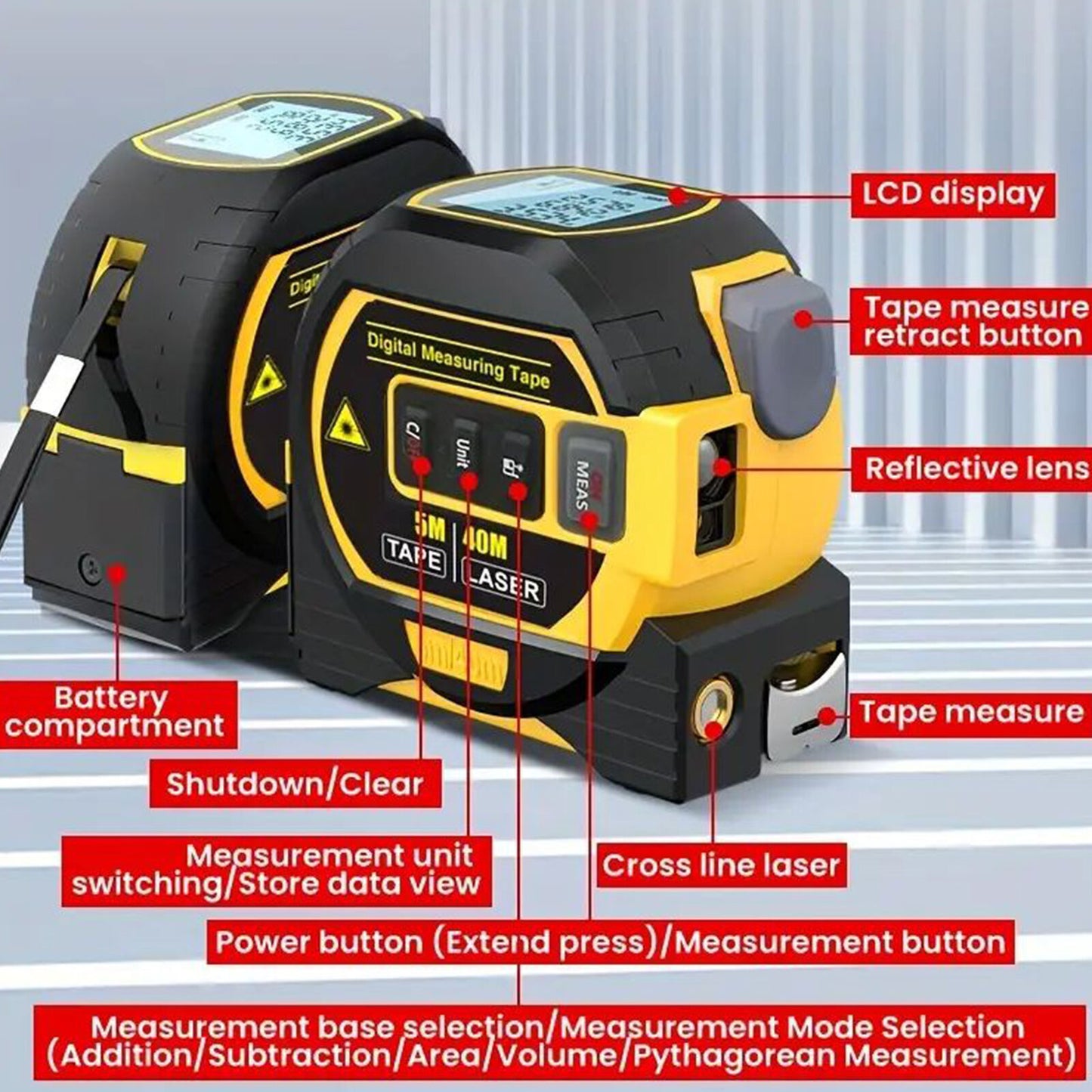 Digital Laser Tape Measure with Crosshairs 3 in 1 Digital Tape Measure 196Ft High Precision Rangefinder