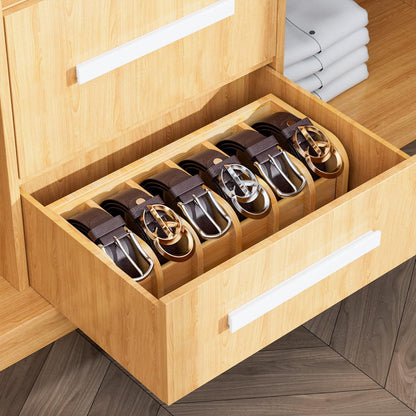 Bamboo Belt Organizer Box,6 Grids Belt Rack, Belt Organizer for Closet and Drawe