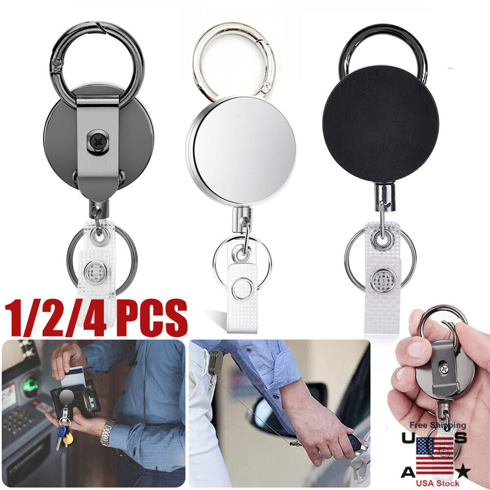 Retractable Badge Reel ID Card Holders Heavy Duty with Belt Clip Key Ring 2Packs