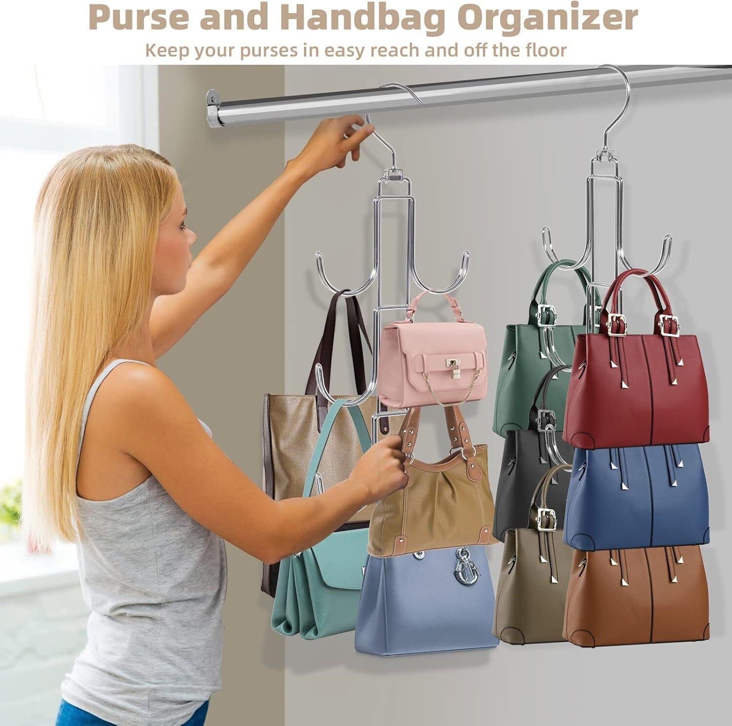 Purse Hanger Organizer for Closet, 2 Pack Handbag Storage Organizer, Small