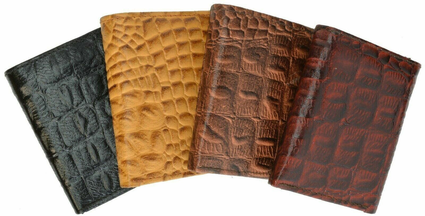 Wallets Mens Crocodile Embossed Credit Card ID Leather Brown Trifold Wallet