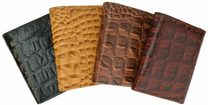 Wallets Mens Crocodile Embossed Credit Card ID Leather Brown Trifold Wallet