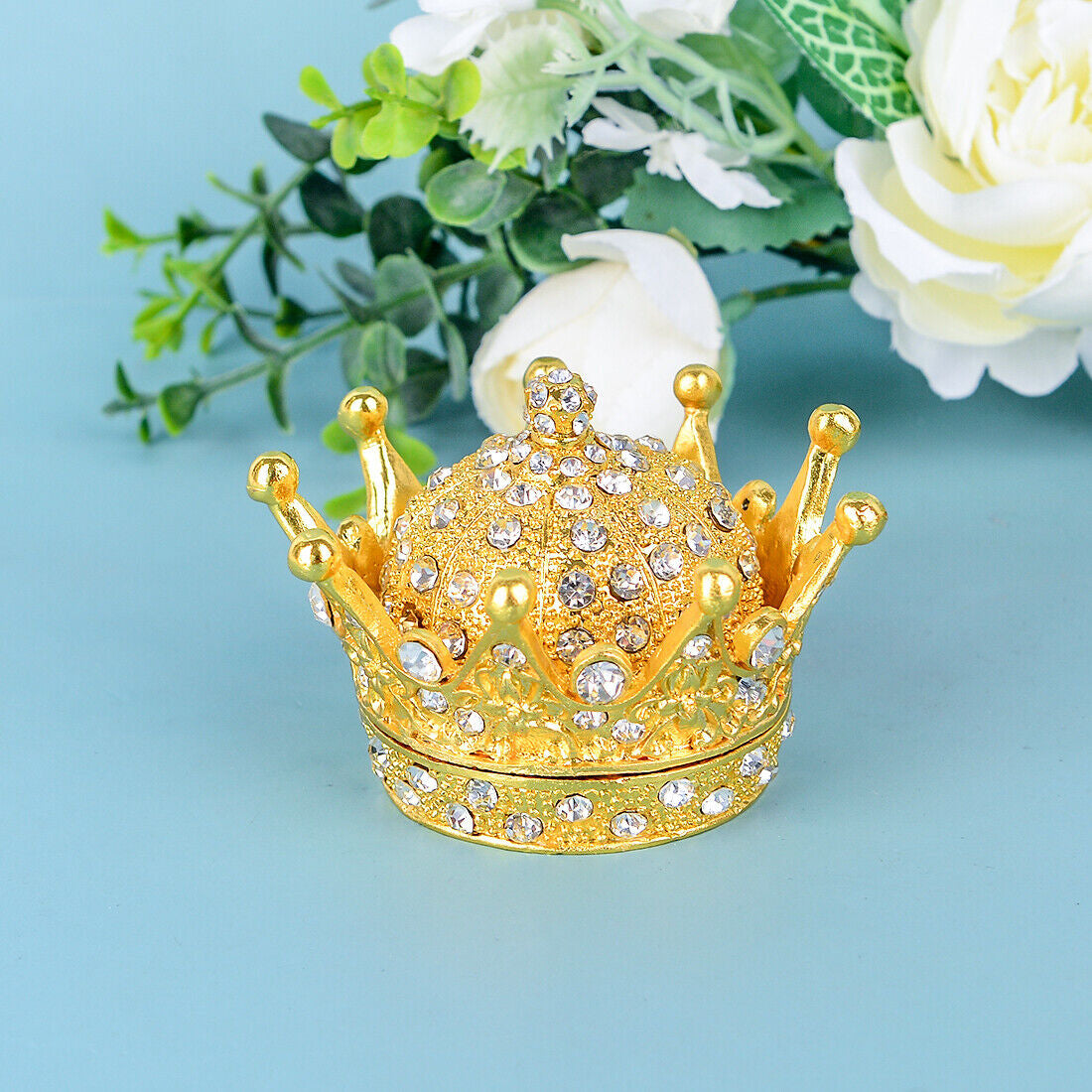 open crown ring holder Luxury Hand-Painted Gold Crown Trinket Box Metal Jewelry Holder Gift for Women & Wedding Favor