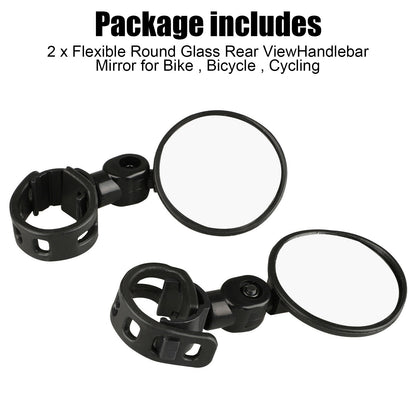 2Pcs Bike Mirror Rotaty round MTB Road Handlebar Bicycle Rear View Glass Cycling