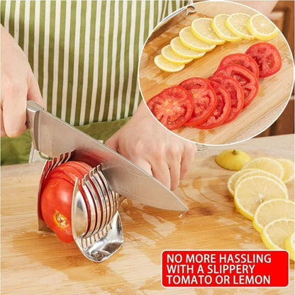 Tomato Onion Lemon Slicer Clip - Multi-Purpose Fruit & Veggie Holder | Food-Grade Stainless Steel Cutter Guide for Safe, Easy, Precise Kitchen Use