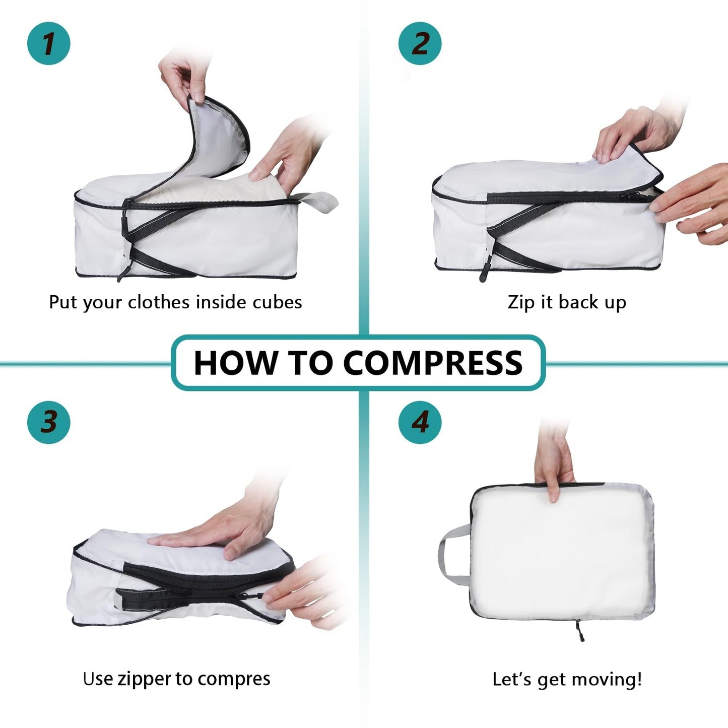 Compression Packing Cubes, 5-Piece Set Travel Organizer Boxes, Compressible Lugg