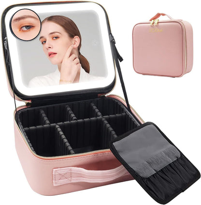 Makeup Bag  LED Makeup Bag with Mirror – 76 LED Light Beads, 3 Color Modes, USB Rechargeable, Large Capacity Travel Cosmetic Organizer