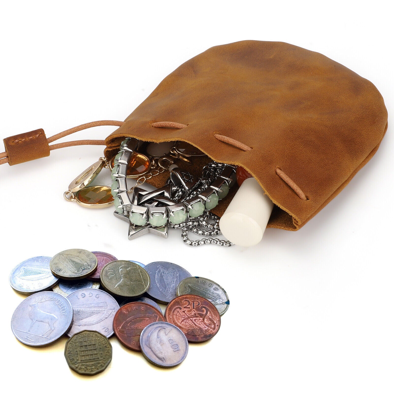 Leather Wallet Coin Pouch Case – Small Drawstring Bag Purse for Men & Women | Compact, Stylish & Durable, TikTok Must-Have for Everyday Use