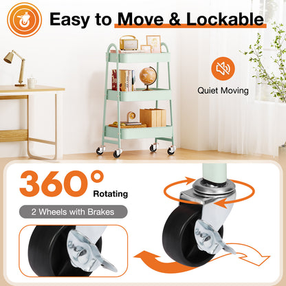 3-Tier Small Rolling Metal Storage Organizer Mobile Utility Cart Kitchen Cart