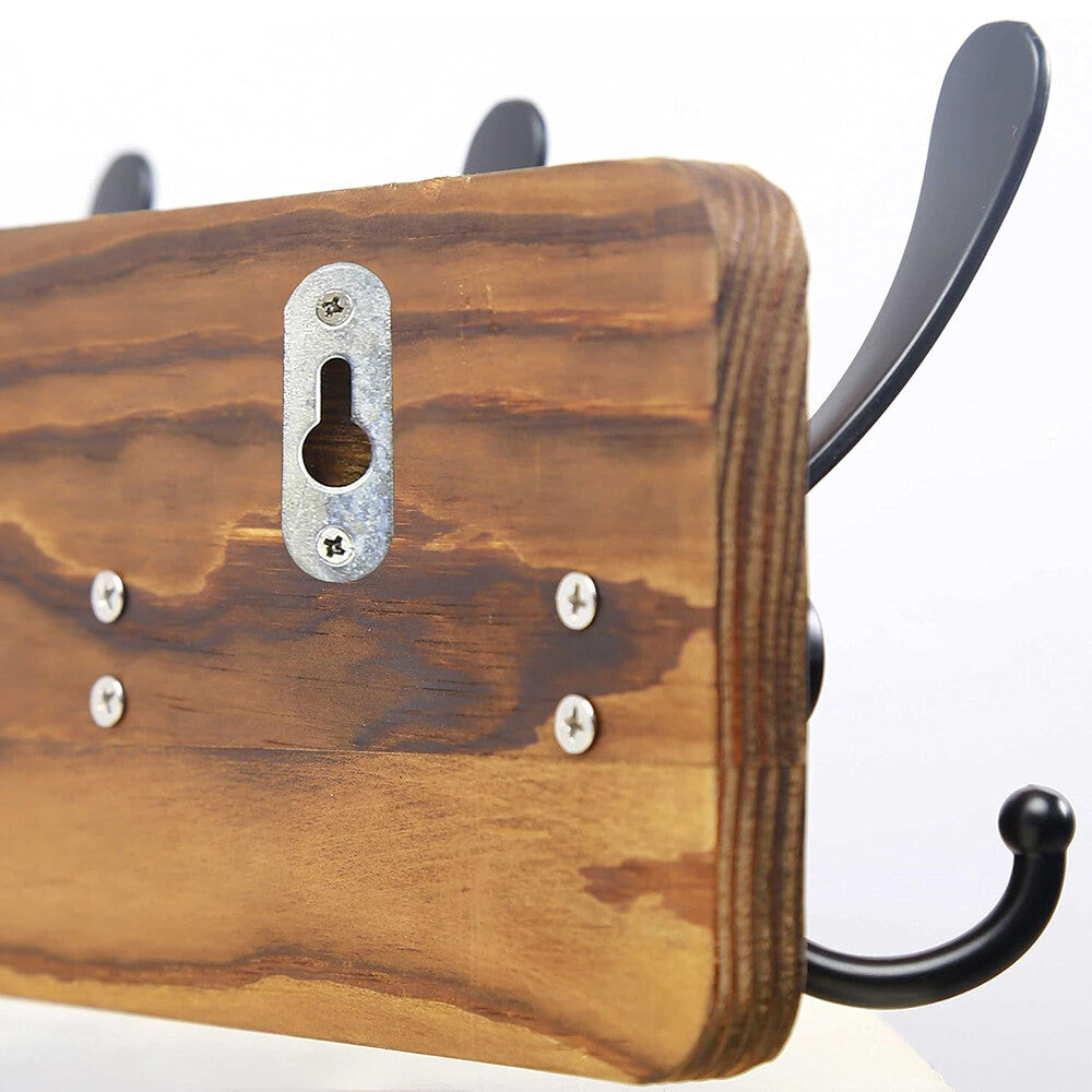 Brown Coat Rack Wall Mount Hat Rack 5 Hooks Pine Wood Plank for Clothes Hats Key