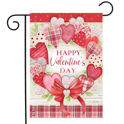 Valentine's Day Garden Flag 12.5" x 18" | Heart Wreath Plaid Design | Durable Outdoor Decoration for Home & Yard | Holiday Love-Themed Flag