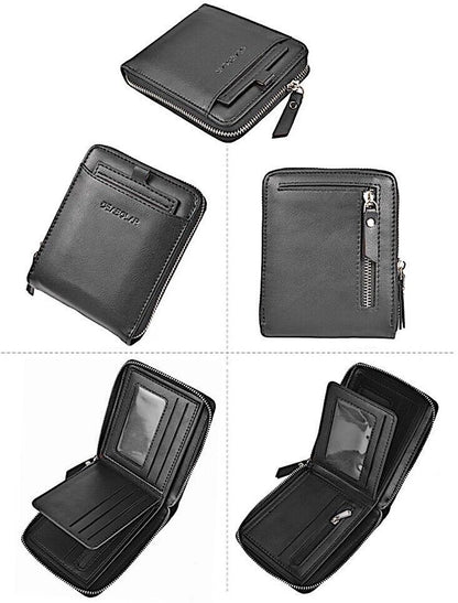 Men RFID Blocking Leather Bifold Wallet Credit Card ID Holder Zip around Purse