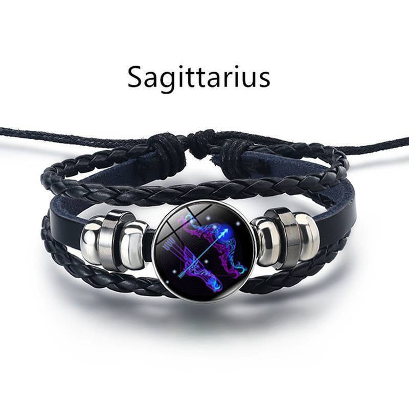 Leather Bracelet Bangle for Men Woman with Signs of the Zodiac Astrology Luminou