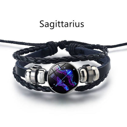 Leather Bracelet Bangle for Men Woman with Signs of the Zodiac Astrology Luminou