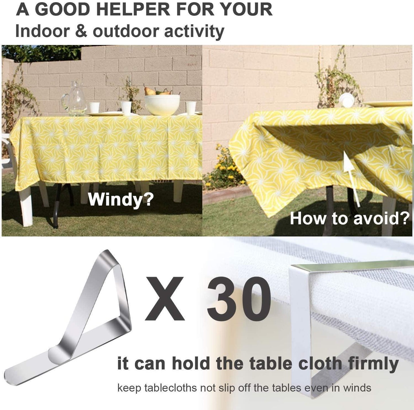 Tablecloth Clips 30 Packs Stainless Steel Picnic Table Cover Clamps for Kitchen