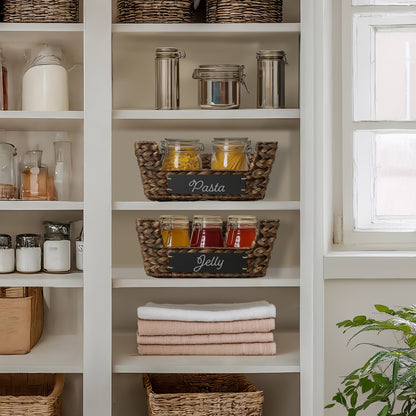 2Pk Wide Pantry Baskets, Hyacinth Wicker Kitchen Storage Bins for Shelves