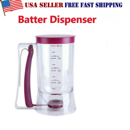 Pancake Batter Dispenser with Measuring Label (900mL) – 4 Cup Cupcake & Muffin Squeeze Bottle w/ Handle, Silicone Brush & Spatula | No Mess, Easy Baking