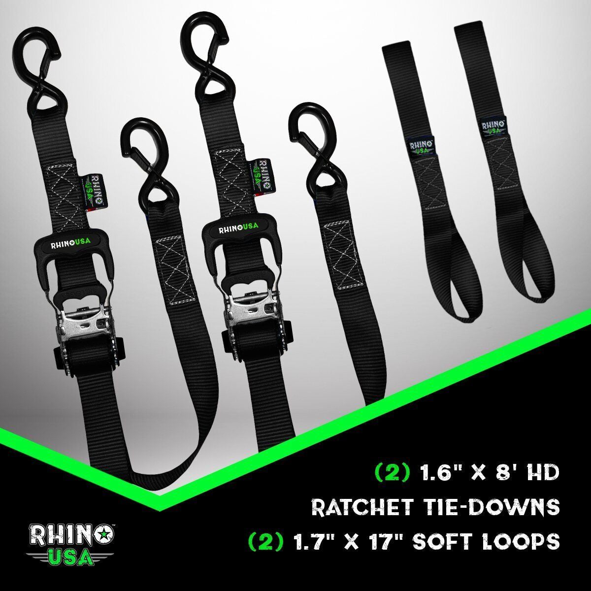 Heavy-Duty Ratchet Straps Motorcycle Tie Down Kit | 5,208lb Break Strength | 2-Pack with Padded Handles, Coated S-Hooks & Soft Loop Straps