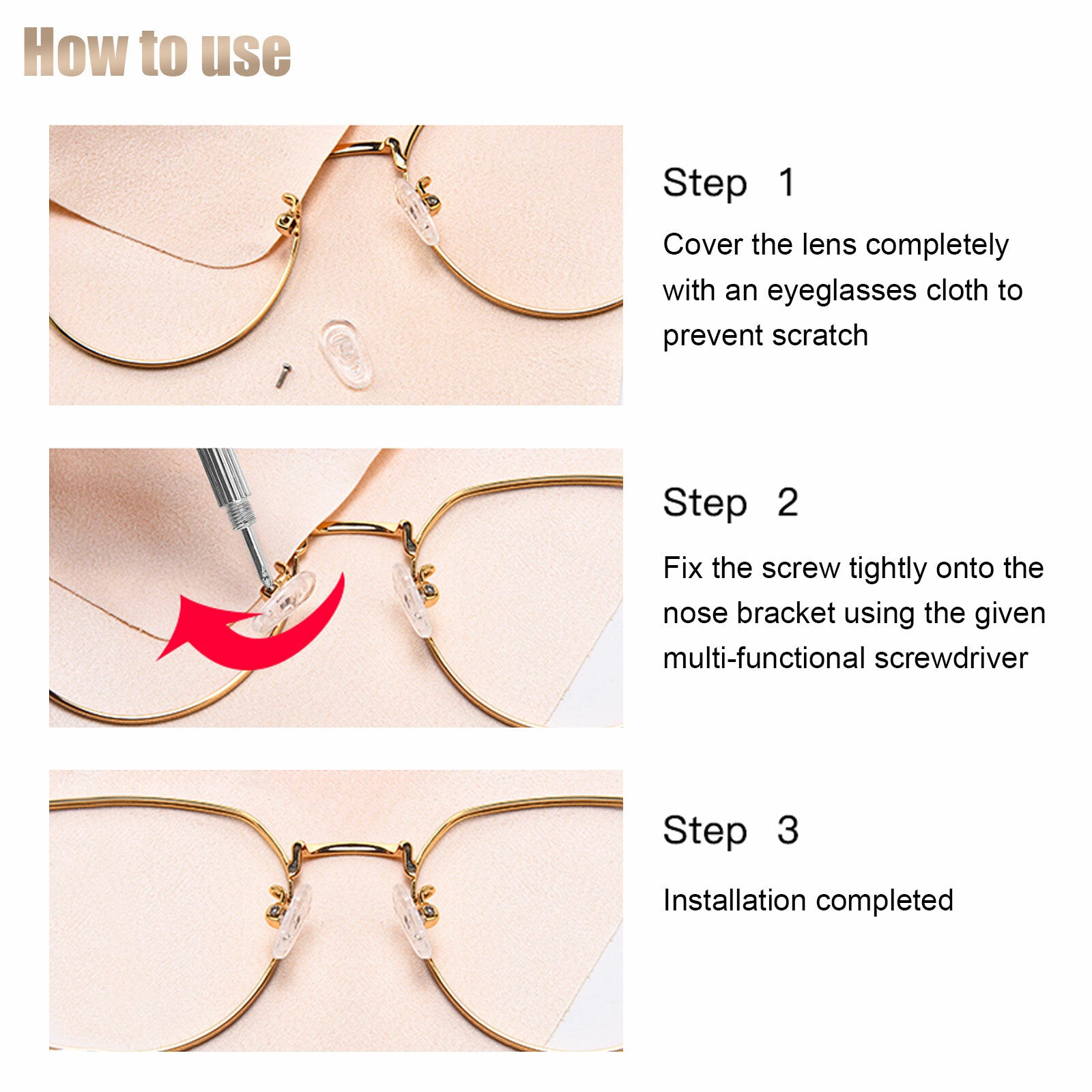 Eyeglass Screws Nut Nose Pads Screwdriver Watch Glasses Optical Repair Tools Kit